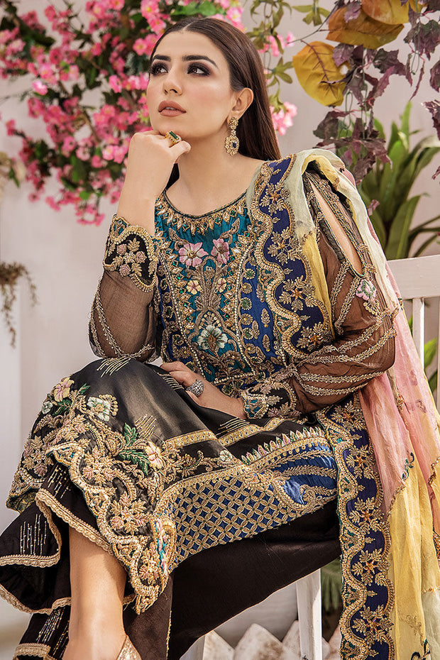 New Premium Hand Embellished Pakistani Bridal Dress in Black Long Shirt Style