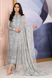 New Silver Long Kameez and Capri Pakistani Embroidered Party Dress