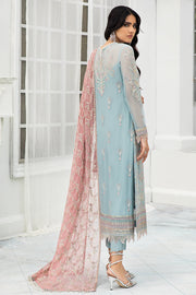 New Sky Blue Long Kameez Trousers with Pink Dupatta Party Wear