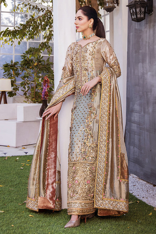 New Traditional Hand Embellished Golden Bronze Shirt Pakistani Wedding Dress