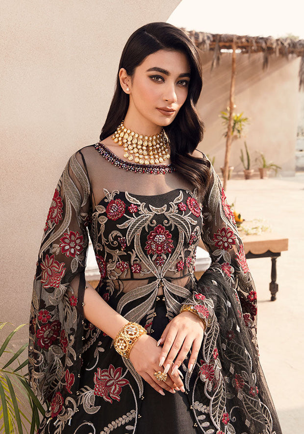 New Traditional Pakistani Black Gown Embroidered Lehenga Party Dress 2023