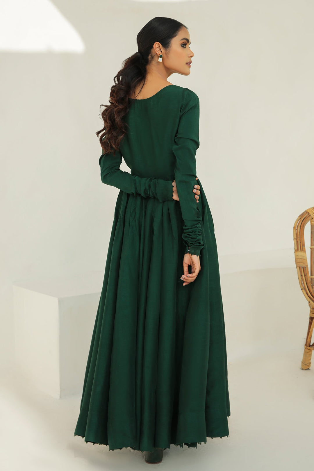 New Traditional Pakistani Green Long Frock With Shawl