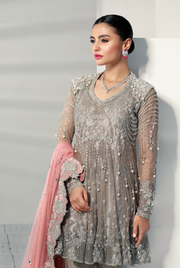 Nikah Peplum Dress with Zardozi Work in Gray Color #Y6131