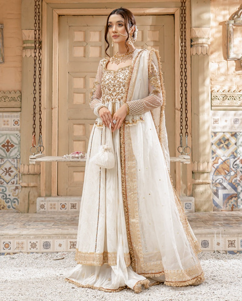 Nikkah Dress in Pishwas Frock Dupatta and Sharara Style – Nameera