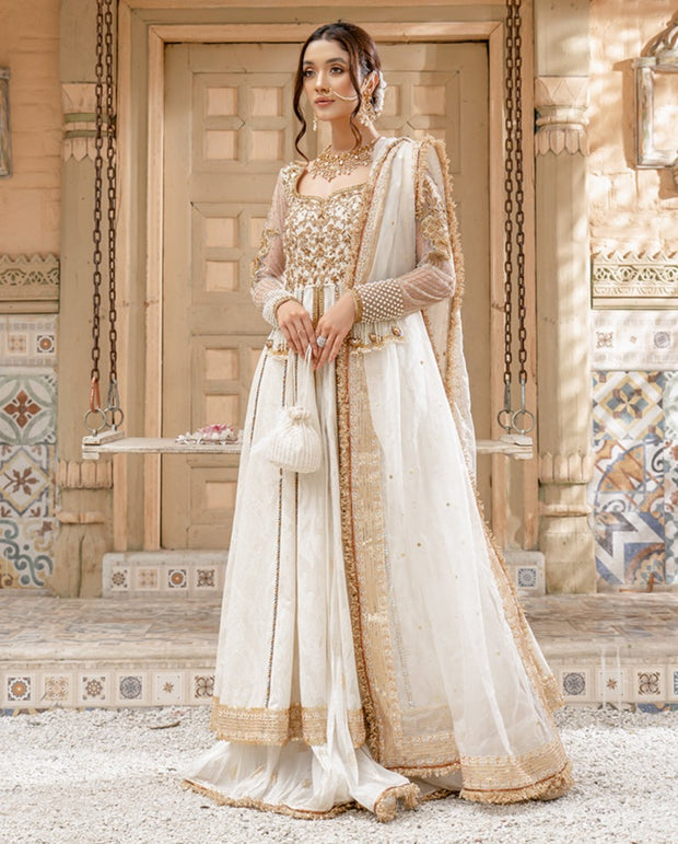 Gold Sharara White Sharara For Nikah Nikkah Dress In Pishwas Frock Dupatta And Sharara Style Nameera Gold Sharara White Sharara For Nikah Nikkah Dress In Pishwas Frock Dupatta And Sharara Style Nameera