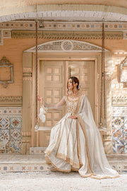 Nikkah Dress in Pishwas Frock Dupatta and Sharara Style