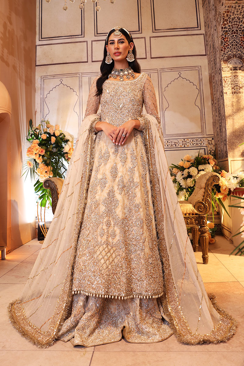 Off-White Pakistani Bridal Frock & Lehenga - Premium Elegance