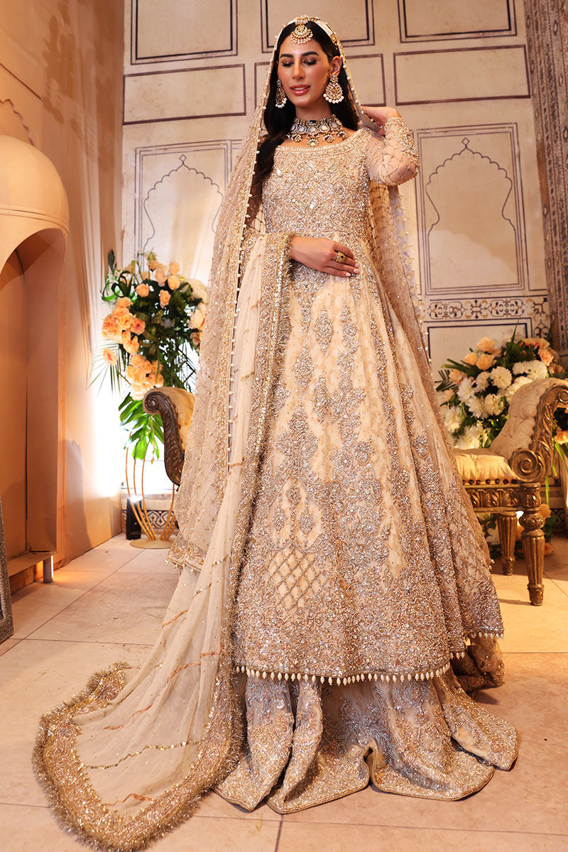 Off-White Pakistani Bridal Frock & Lehenga - Premium Elegance