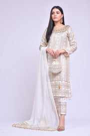 Off White Kameez Trouser Dupatta Pakistani Eid Dress
