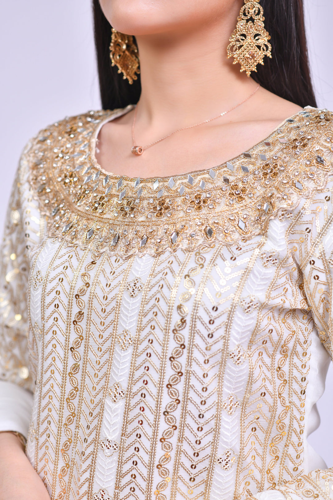 Off White Kameez Trouser and Dupatta Pakistani Eid Dress