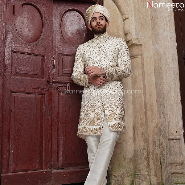 Off White Sherwani for Groom 2021 Online Shopping Front Look