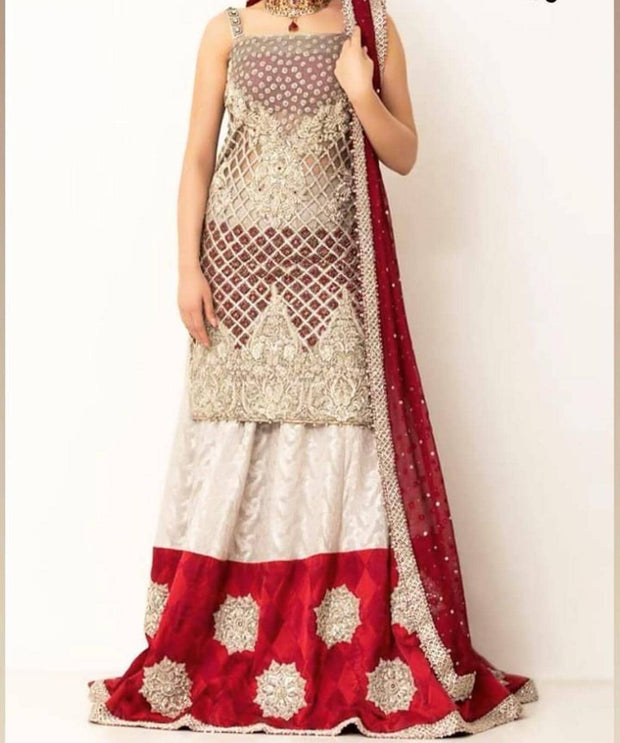 Stylish Cut-work White Lehenga