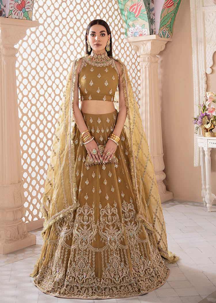 Olive Green Pakistani Bridal Lehenga with Choli & Dupatta