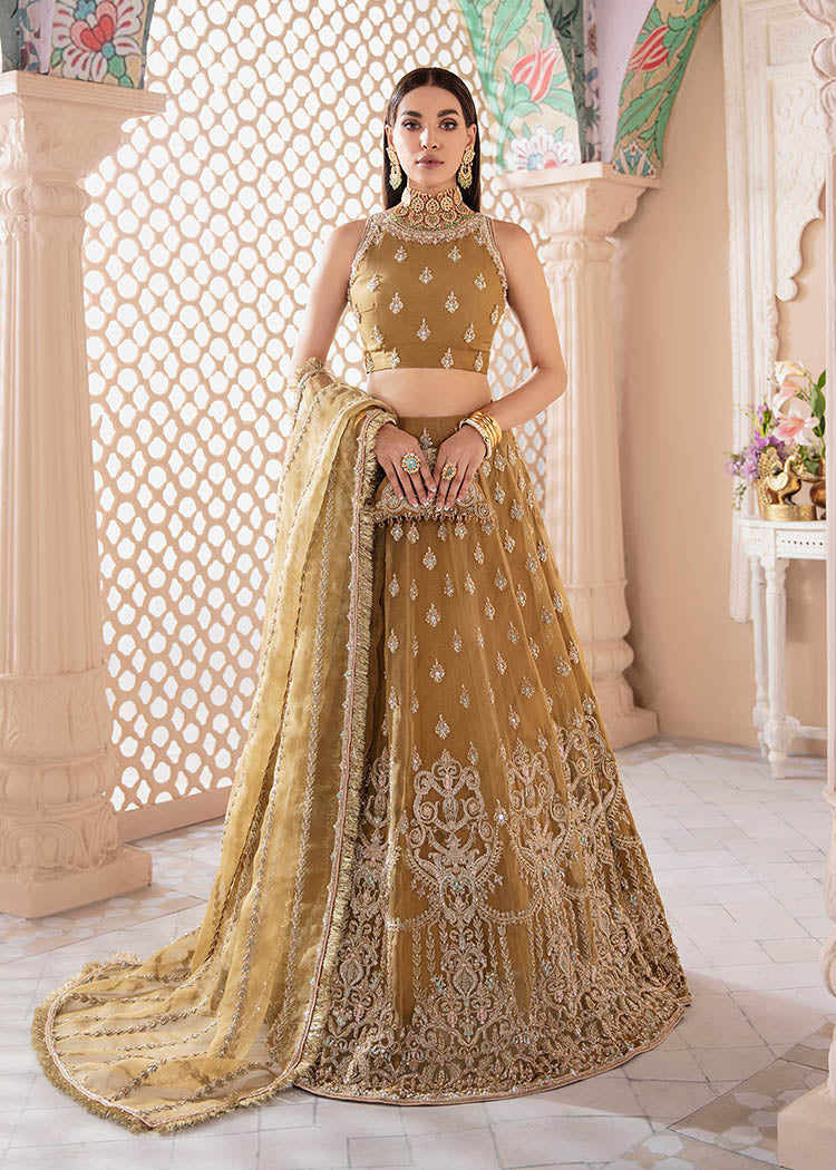 Olive Green Pakistani Bridal Lehenga with Choli & Dupatta