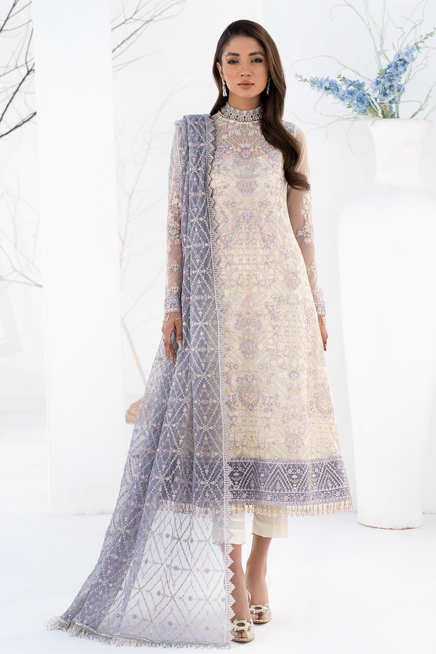 Online Pakistani Embroidered Pearl White Kameez Capri Wedding Wear 2023