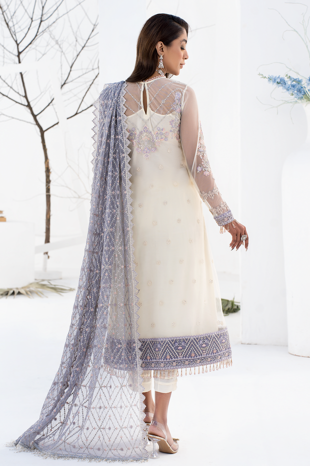 Online Pakistani Embroidered Pearl White Kameez Capri Wedding Wear