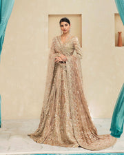 Open Pakistani Bridal Gown with Lehenga and Dupatta