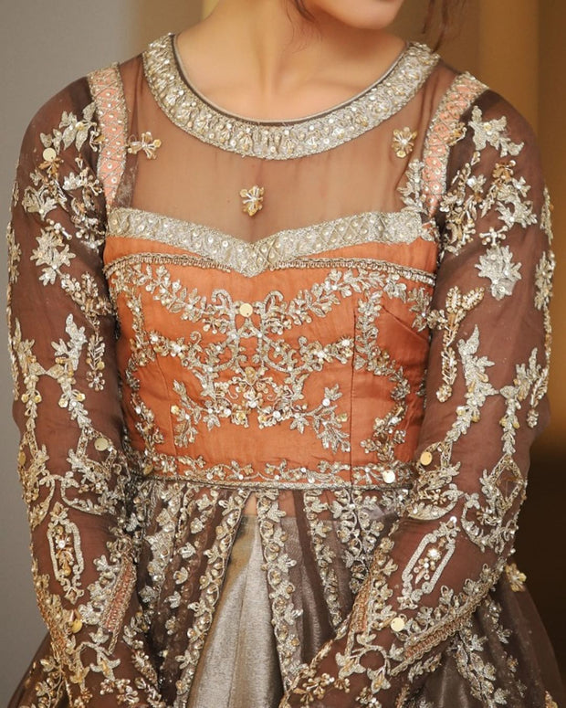 Open Pakistani Bridal Gown with Stylish Lehenga Dress Online