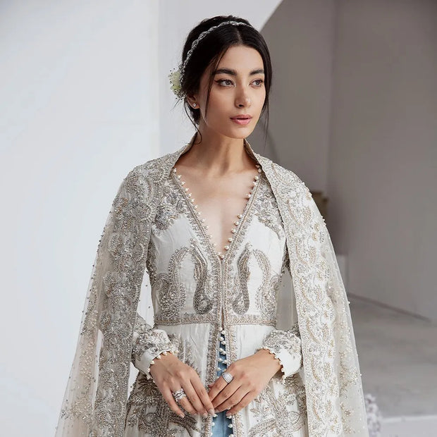 Open Pishwas Frock and Lehenga Pakistani Bridal Dress Online