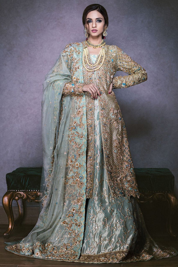 Beautiful open shirt lehnga dress in light green color