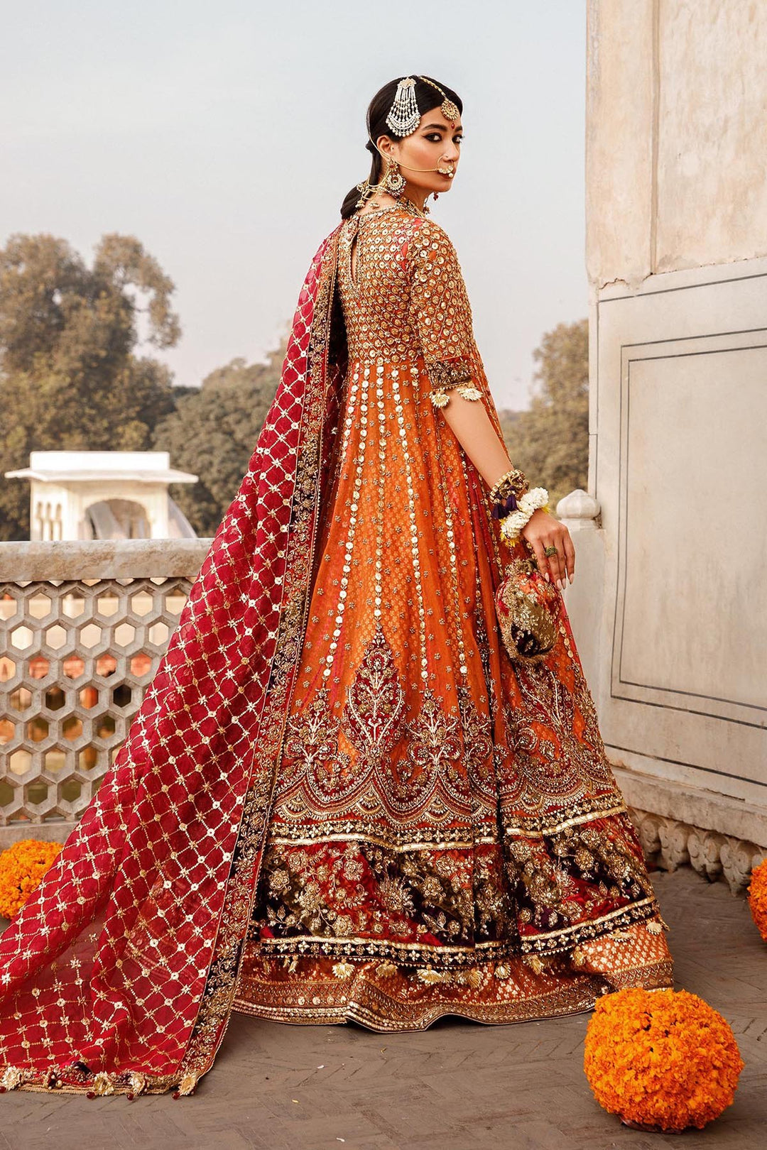 Elegant Orange Bridal Lehenga and Angrakha Frock