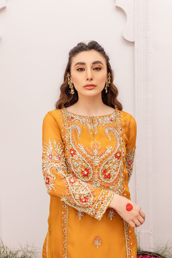 Orange Dress Pakistani in Kameez Trouser Style Online