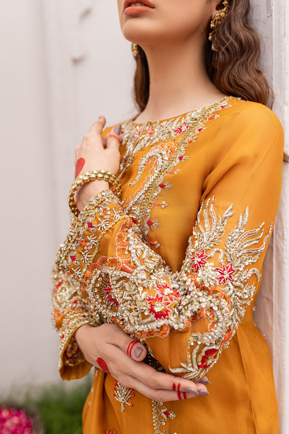 Orange Dress Pakistani in Kameez Trouser Style