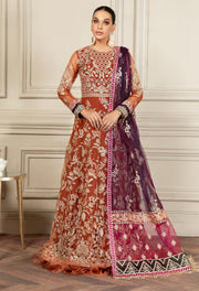 Orange Dress Pakistani in Royal Pishwas Frock Style
