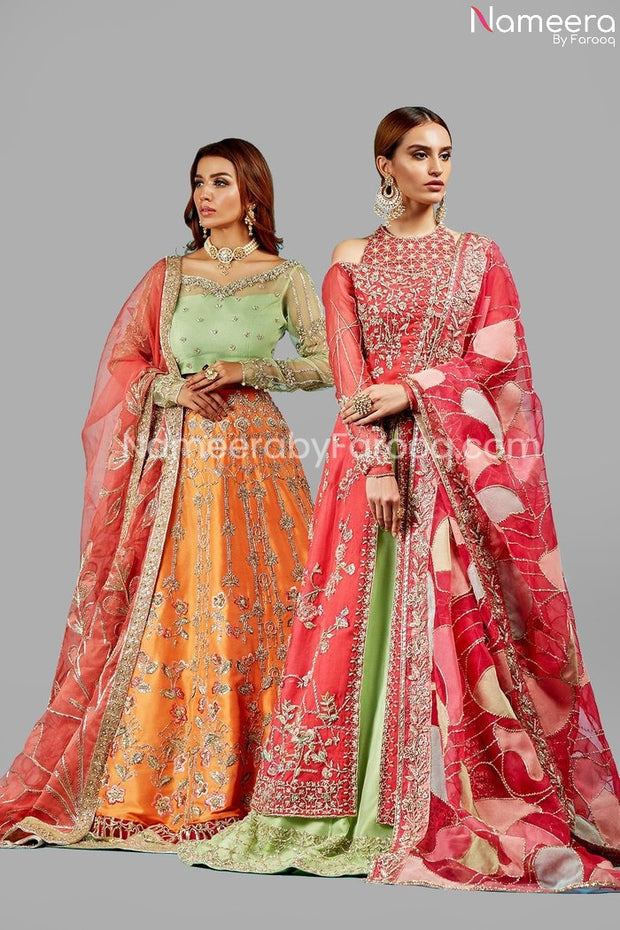 Orange Green Lehenga 