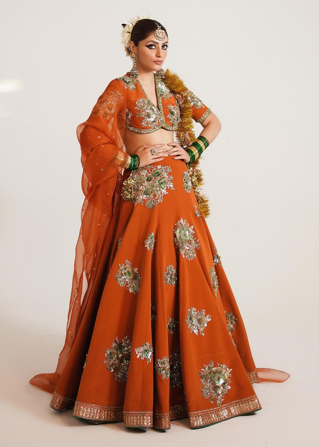 Gorgeous Orange Pakistani Bridal Lehenga Choli for Weddings