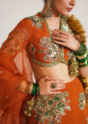 Orange Lehenga Choli and Dupatta Bridal Wedding Dress Online
