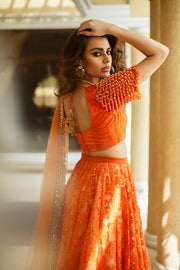 Orange Lehenga Choli and Dupatta Pakistani Bridal Dress Online