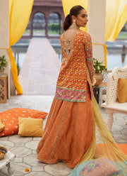 Orange Lehenga Skirt Dress for Pakistani Mehndi