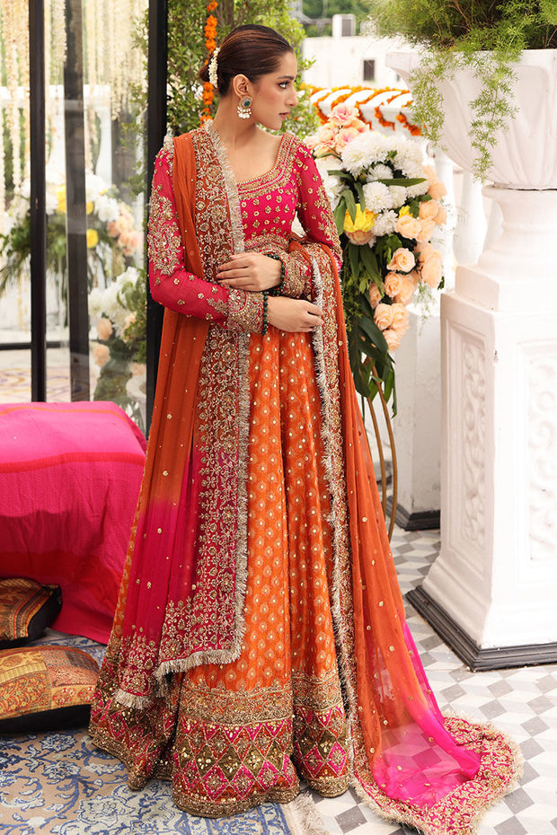 red and orange mehndi dress Royal Pishwas Frock Orange Dress Pakistani for Mehndi