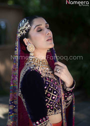 orange lehenga with blue blouse online