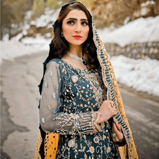 Orange Lehenga with Green Kameez Dress