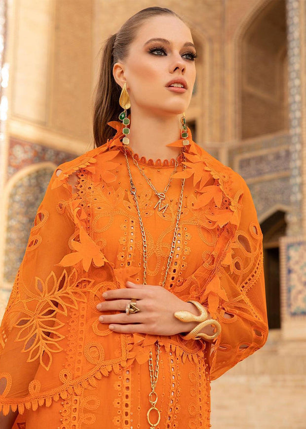 Orange Long Kameez Capri for Pakistani Party Wear – Nameera by Farooq