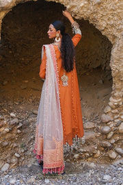 Orange Net A-line Kameez Salwar