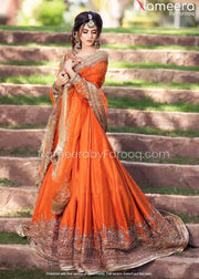 Orange Organza Pakistani Long Dress for Bridal 