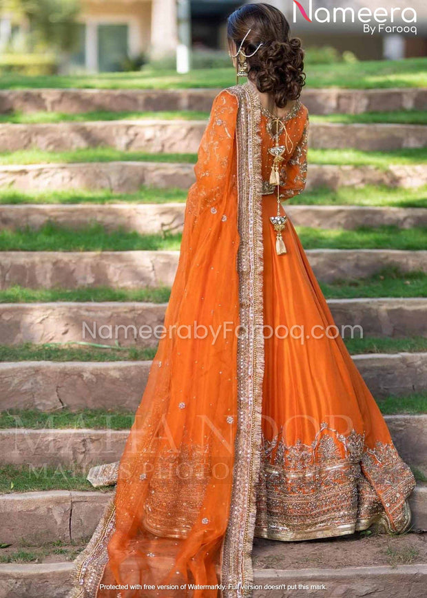 Orange Organza Pakistani Long Dress 