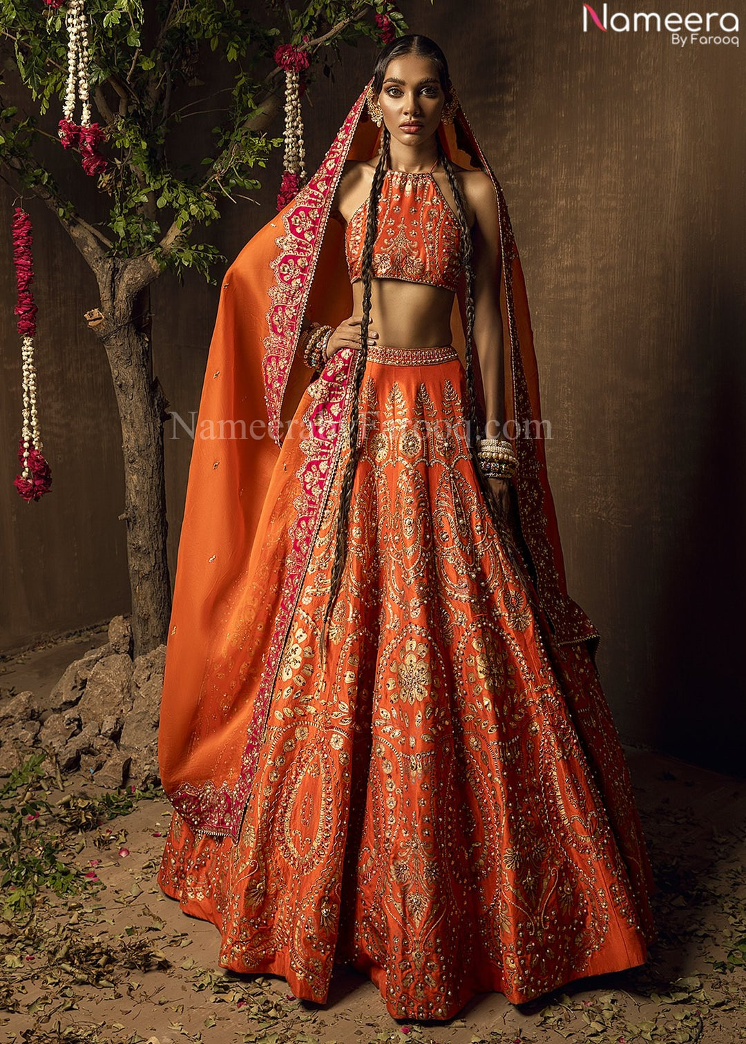 orange pink lehenga choli