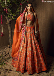 orange pink lehenga choli