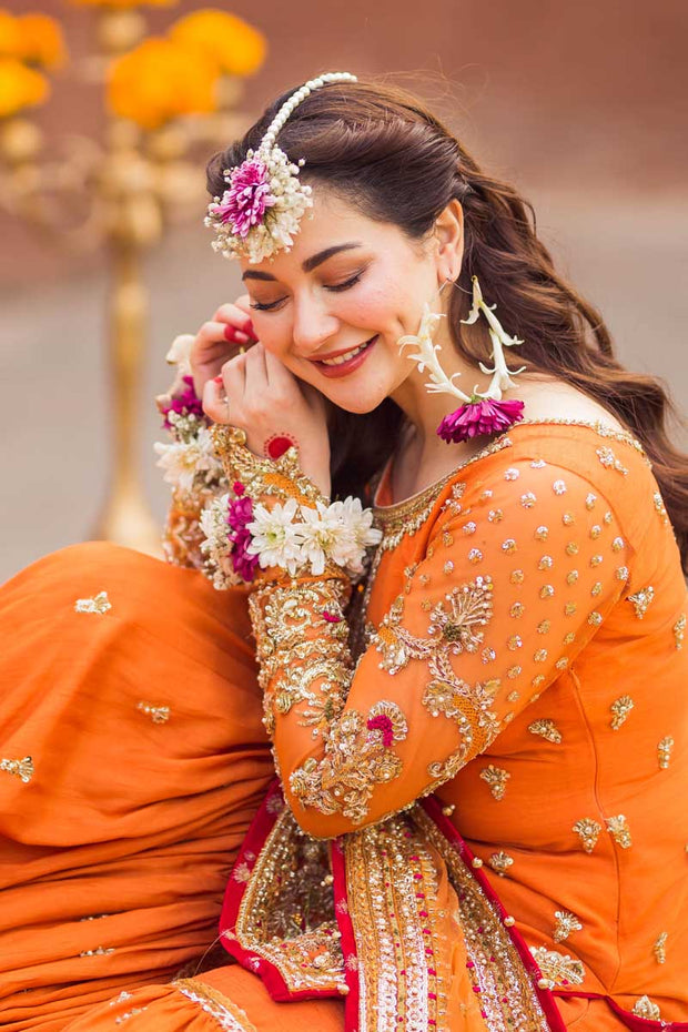 Orange Sharara Shirt Bridal Pakistani Mehndi Dresses 2023