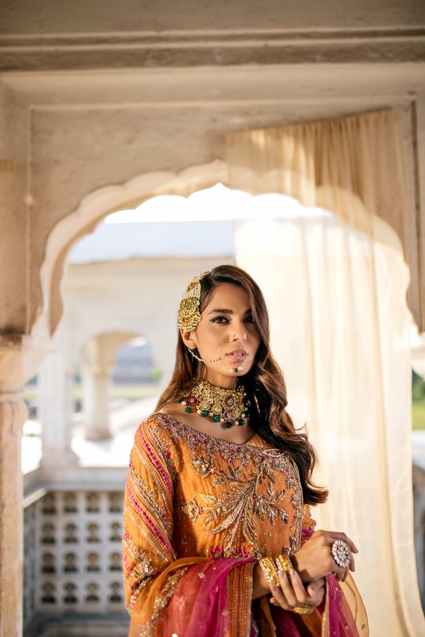 Orange Sharara Shirt for Pakistani Mehndi Dress