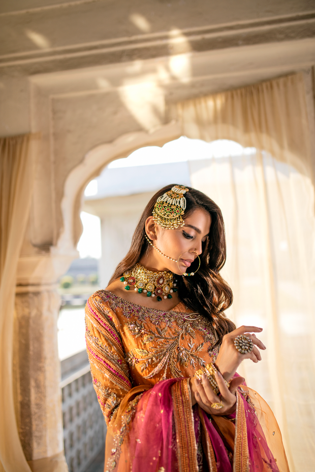 Orange Sharara Shirt for Pakistani Mehndi Dresses 2023