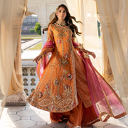 Orange Sharara Shirt for Pakistani Mehndi Dresses