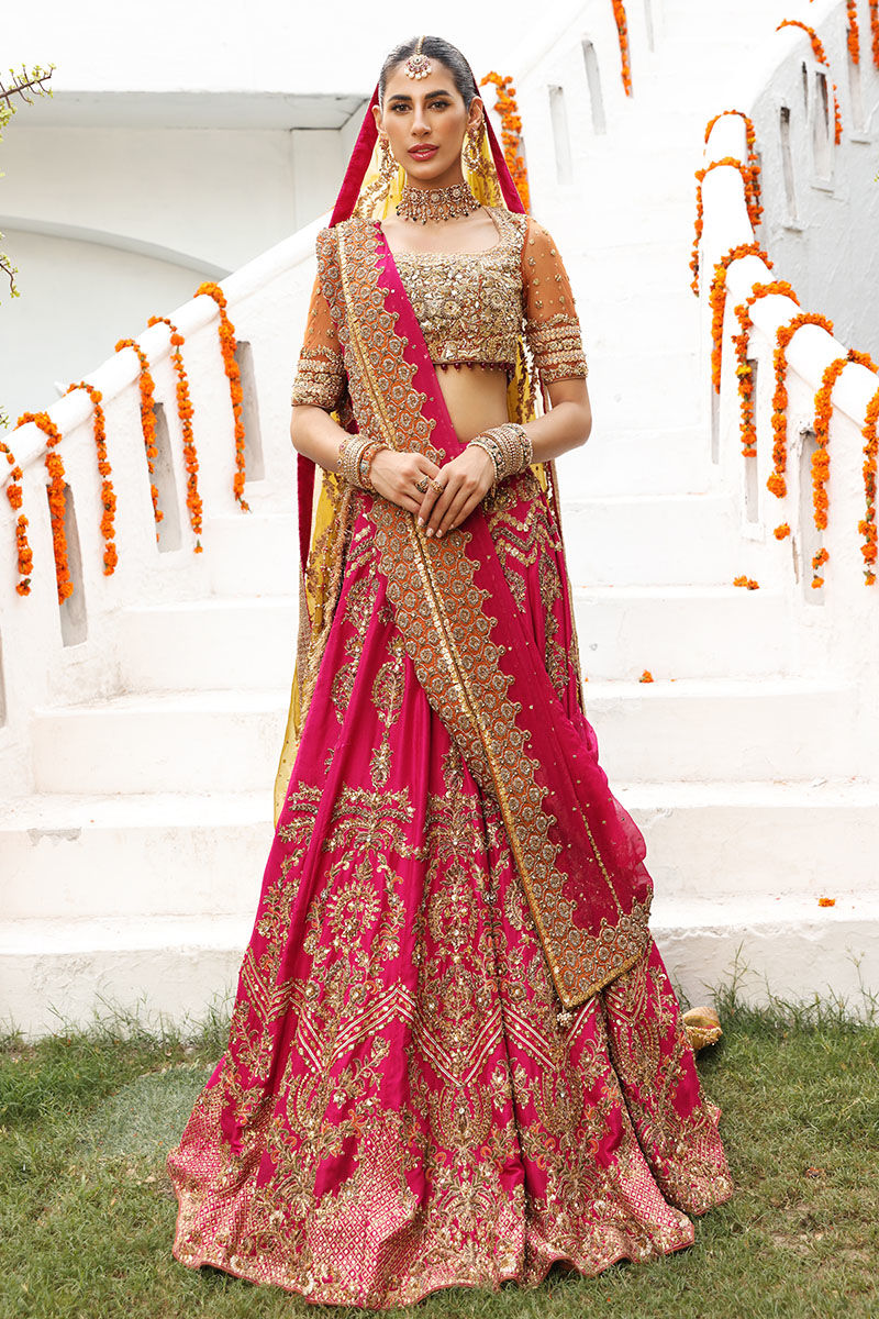 Orange and Pink Lehenga Choli Pakistani Bridal Wear