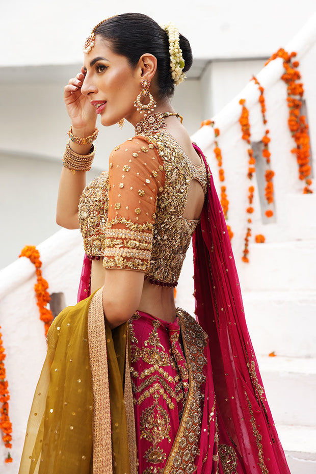 Engagement, Mehendi Sangeet, Party Wear, Reception, Wedding Orange, Pink  and Majenta color Banarasi Silk fabric Lehenga : 1861006