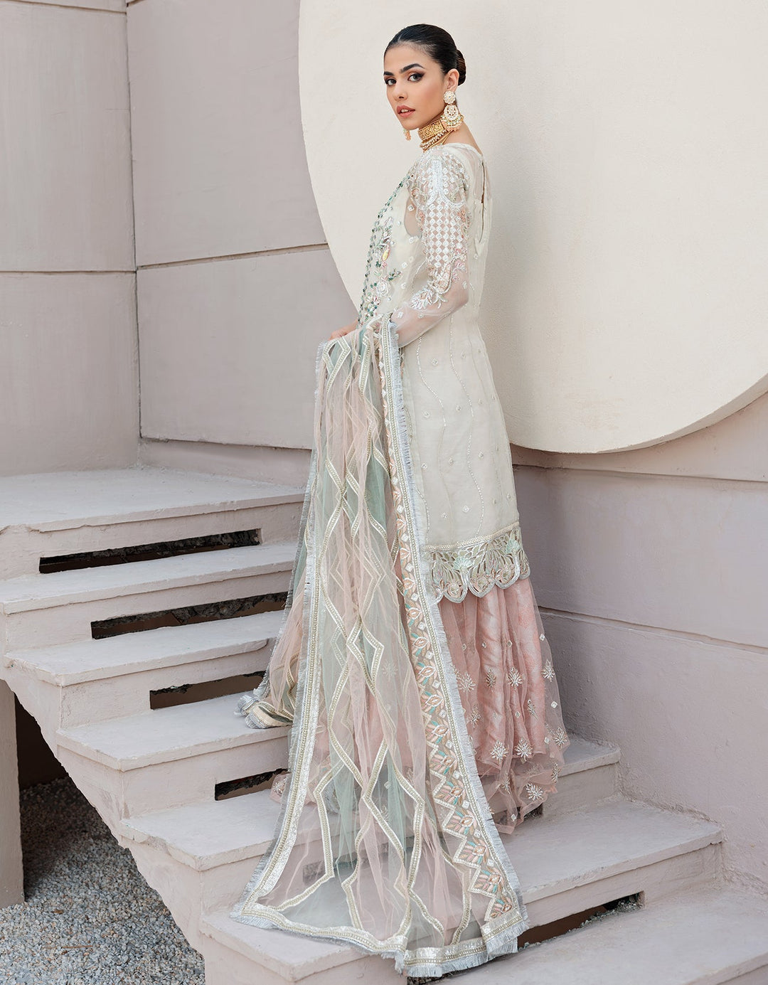 Organza Aqua Pink Salwar Kameez Pakistani Party Dress