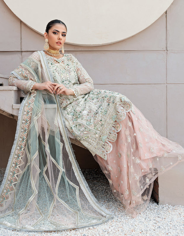 Organza Aqua Pink Salwar Kameez Pakistani Party Dresses 2023